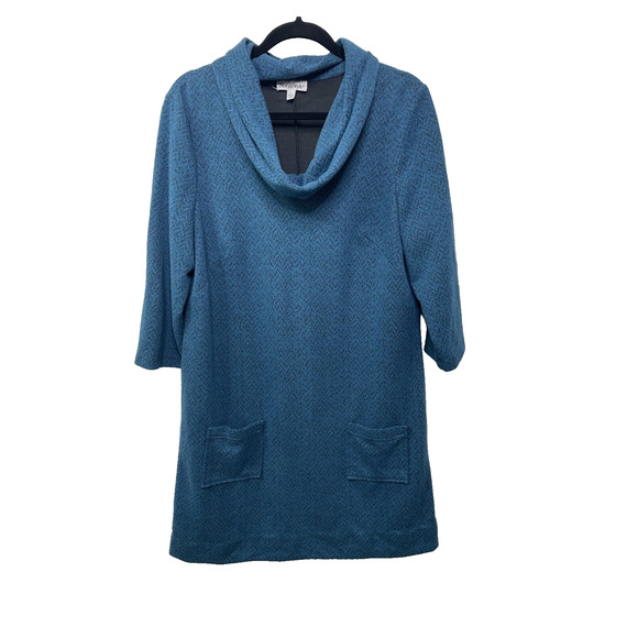 NORTHSTYLE Blue Dress Chevron Soft Knit Sweater Pockets Cowl Neck Grannycore L - Picture 1 of 10
